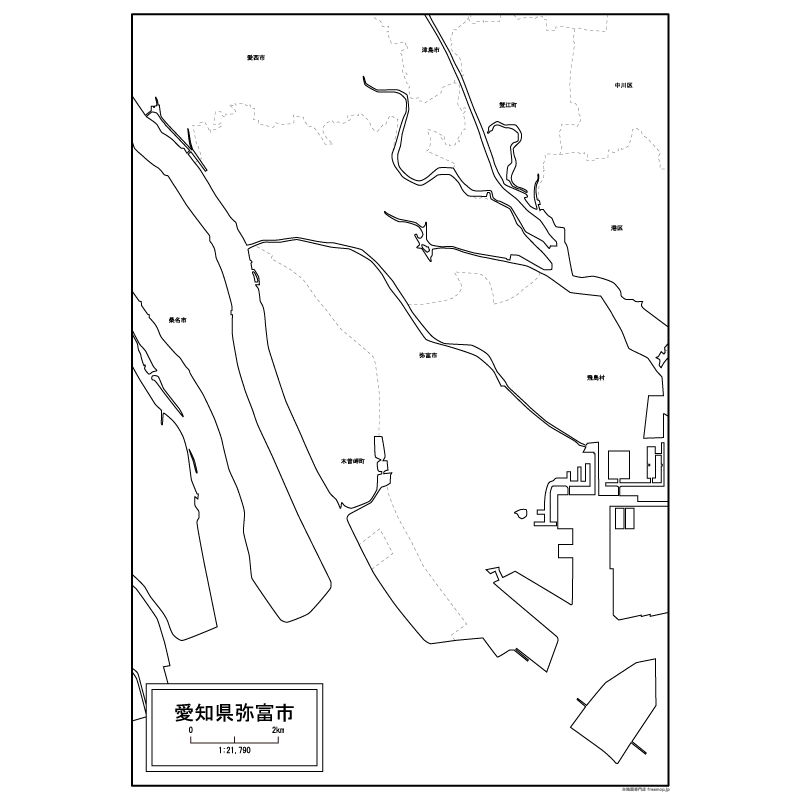弥富市の白地図のサムネイル