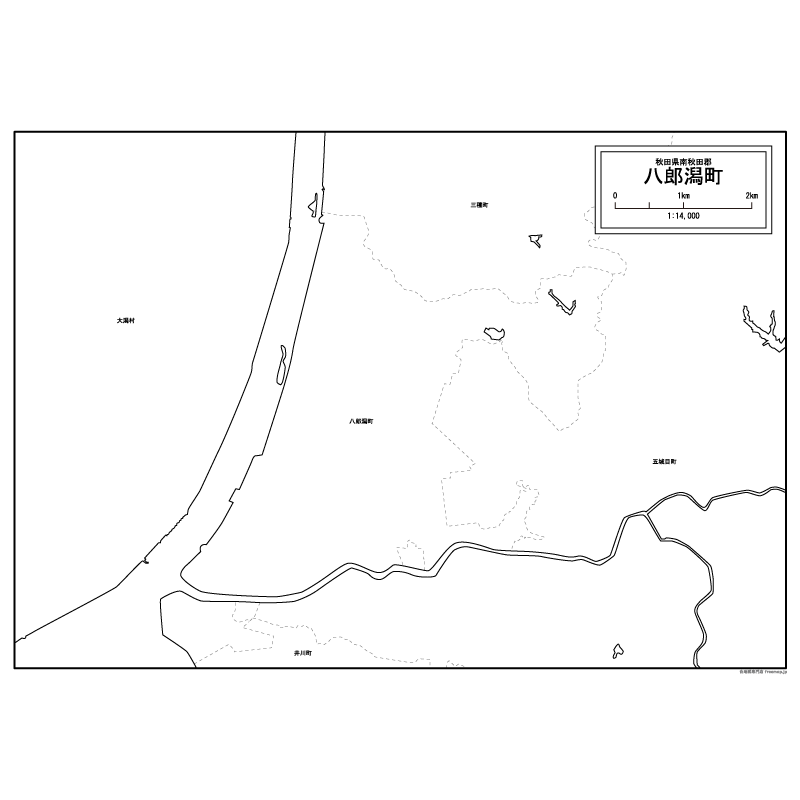 八郎潟町の白地図のサムネイル