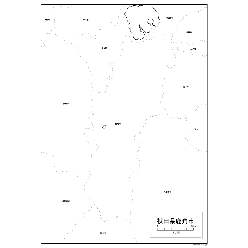 鹿角市の白地図のサムネイル