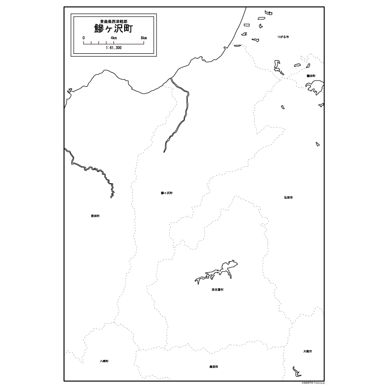 鰺ヶ沢町の白地図のサムネイル