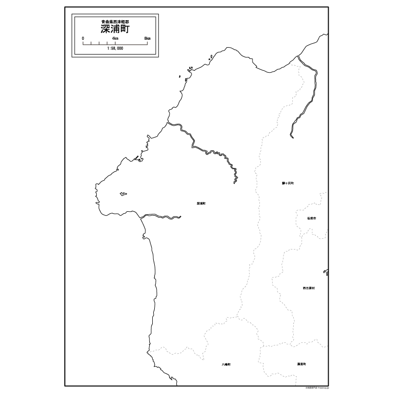 深浦町の白地図のサムネイル