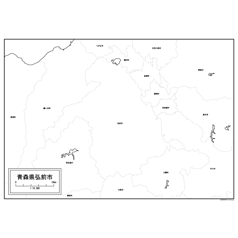 弘前市の白地図のサムネイル