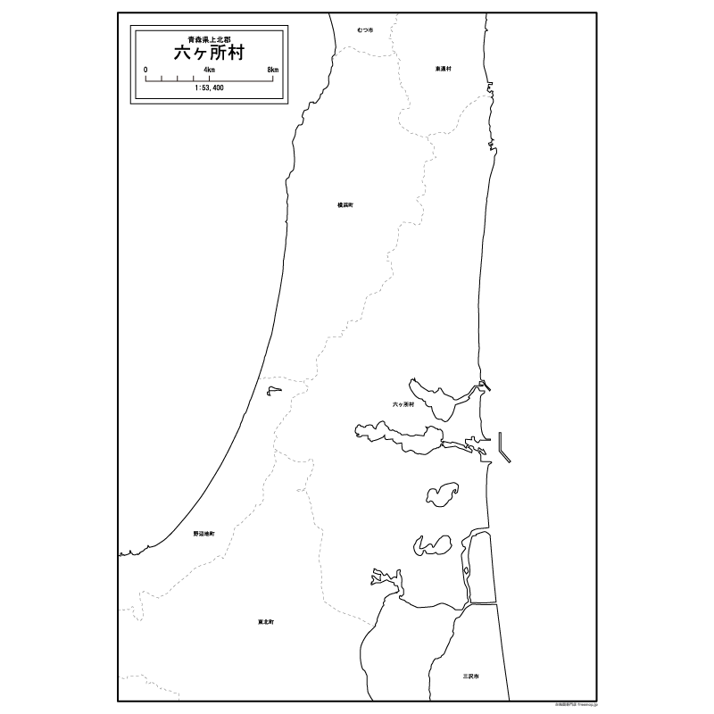 六ヶ所村の白地図のサムネイル