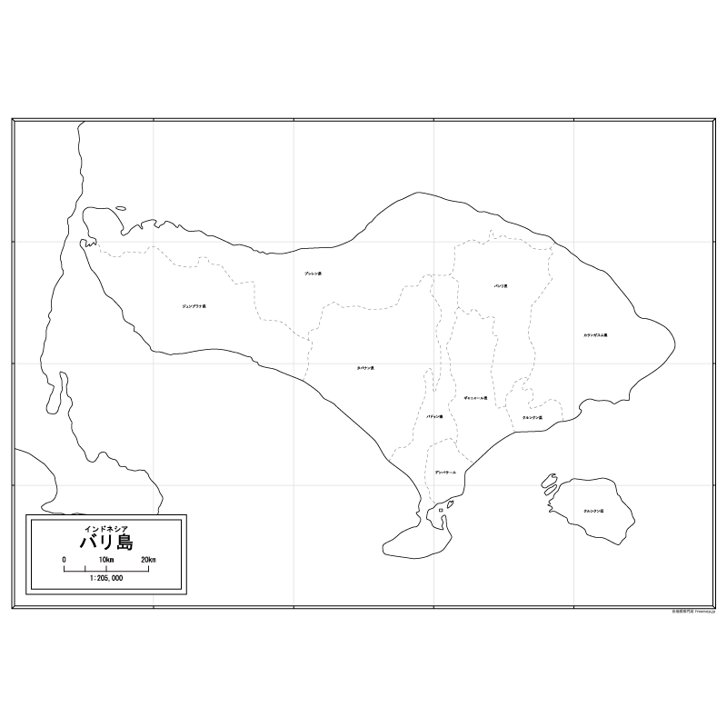 バリ島全図の白地図のサムネイル