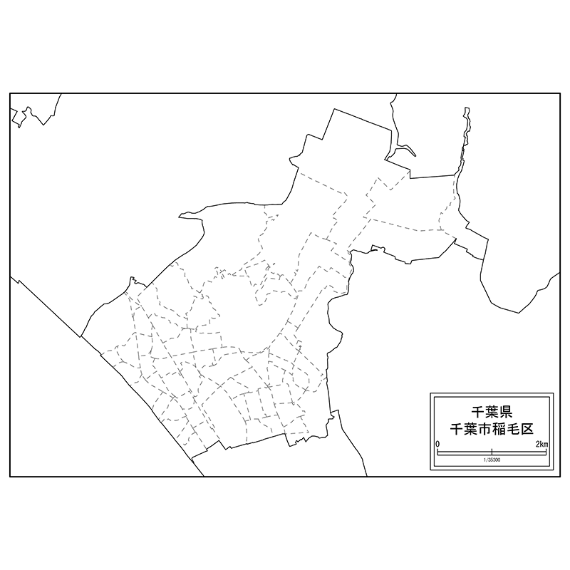 千葉市稲毛区の白地図のサムネイル