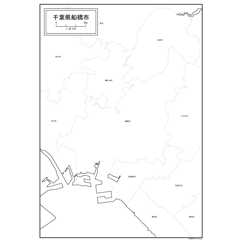 船橋市の白地図のサムネイル