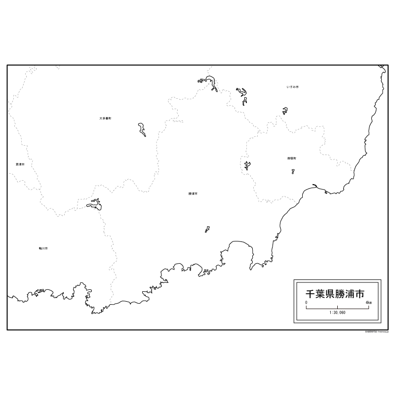 勝浦市の白地図のサムネイル