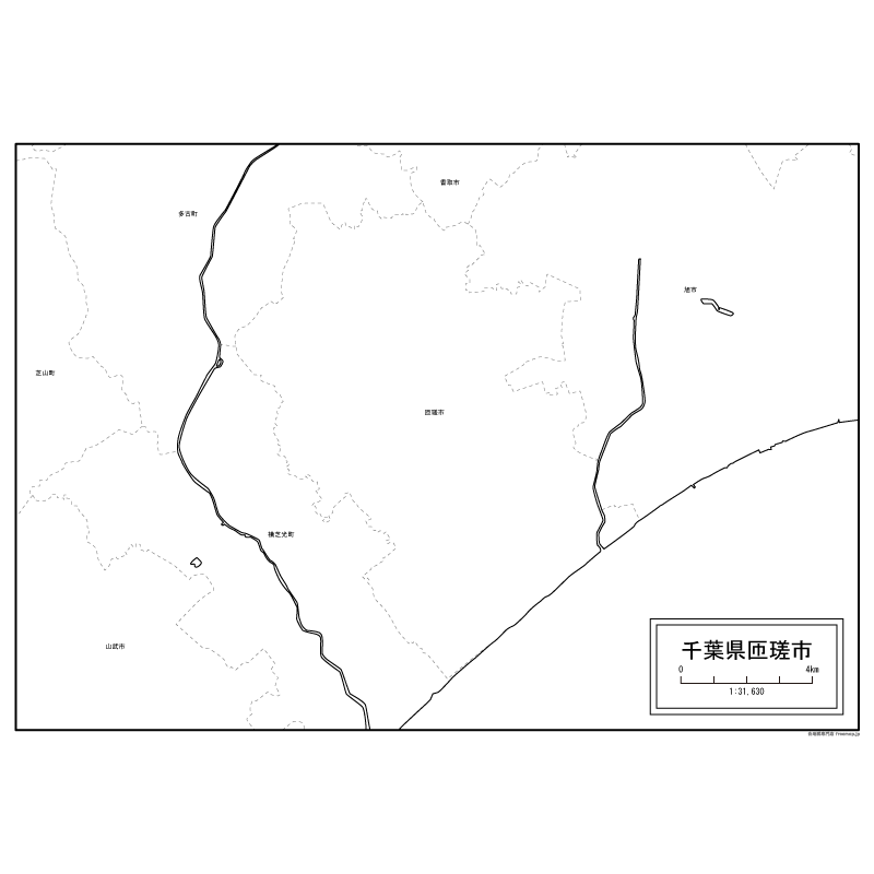 匝瑳市の白地図のサムネイル