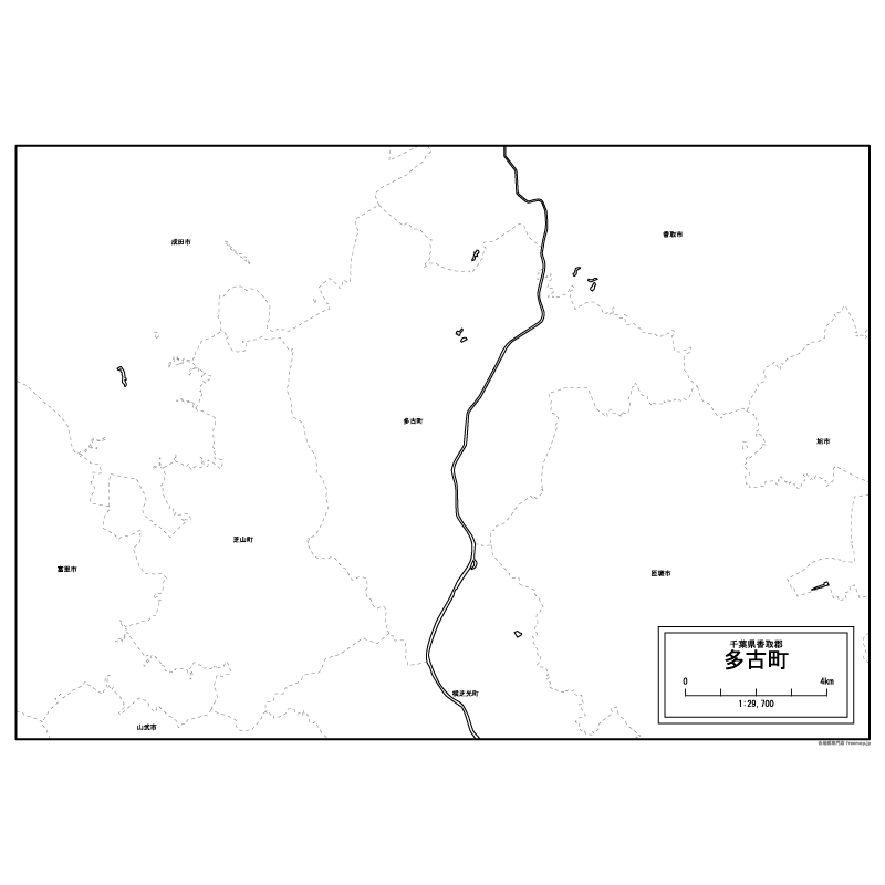多古町の白地図のサムネイル
