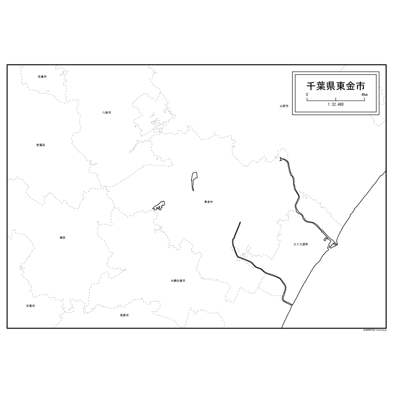 東金市の白地図のサムネイル