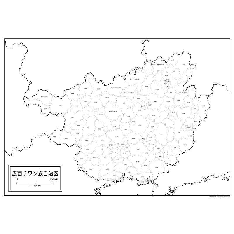 広西チワン族自治区 こうせいチワンぞく の地図 白地図専門店