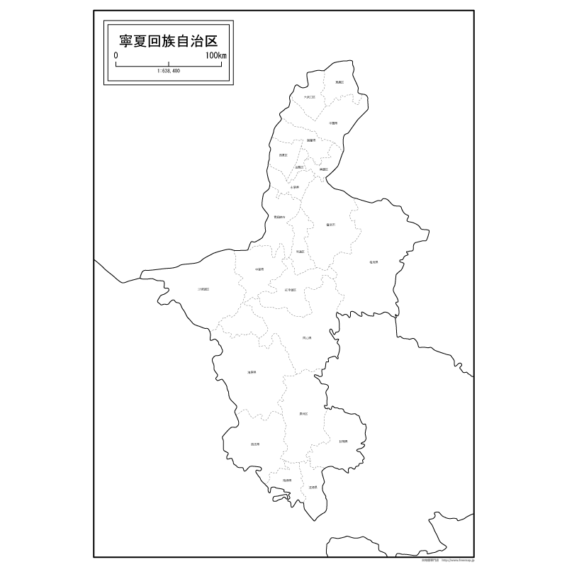 寧夏回族自治区（ねいかかいぞく）の地図のサムネイル