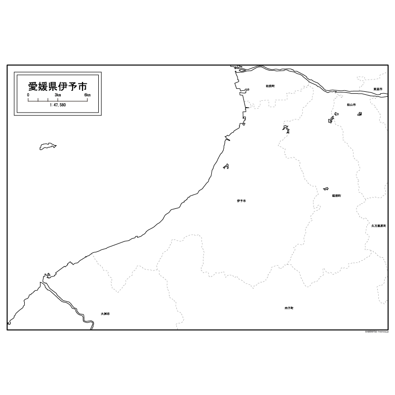 伊予市の白地図のサムネイル