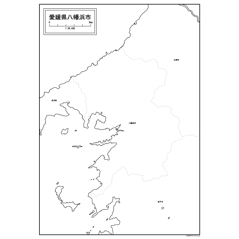 八幡浜市の白地図のサムネイル