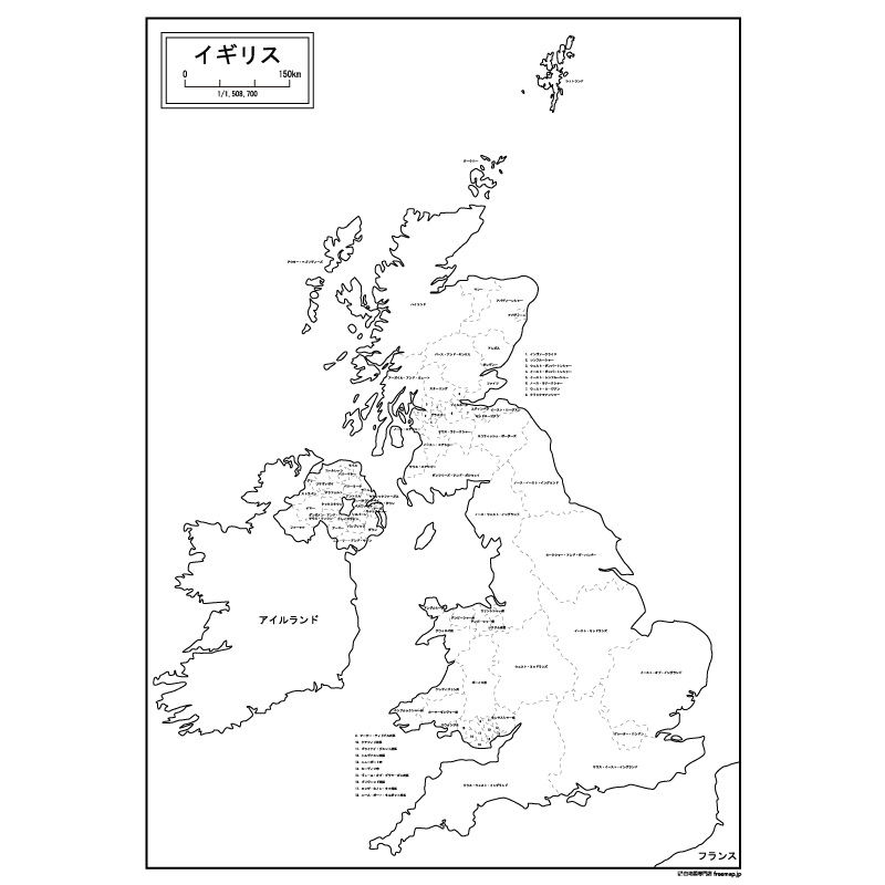 イギリス 詳細図 の白地図 白地図専門店