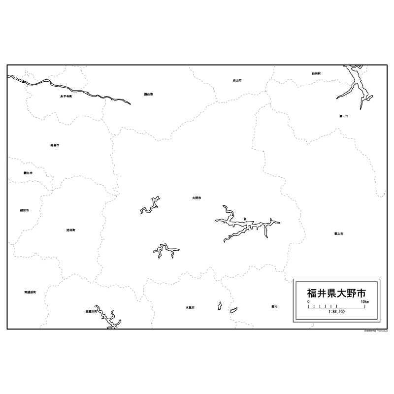 大野市の白地図のサムネイル