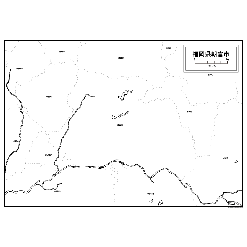 朝倉市の白地図のサムネイル