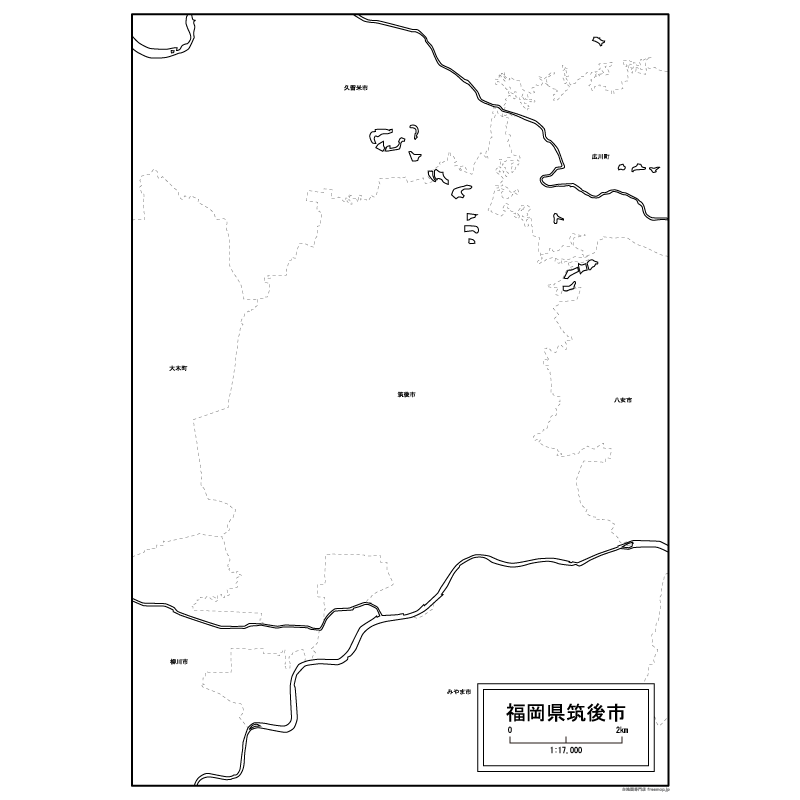 筑後市の白地図のサムネイル