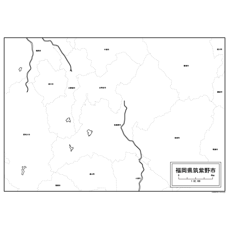 筑紫野市の白地図のサムネイル