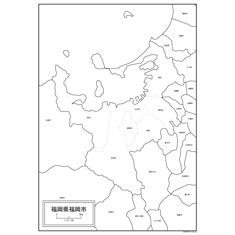 福岡市の白地図のサムネイル