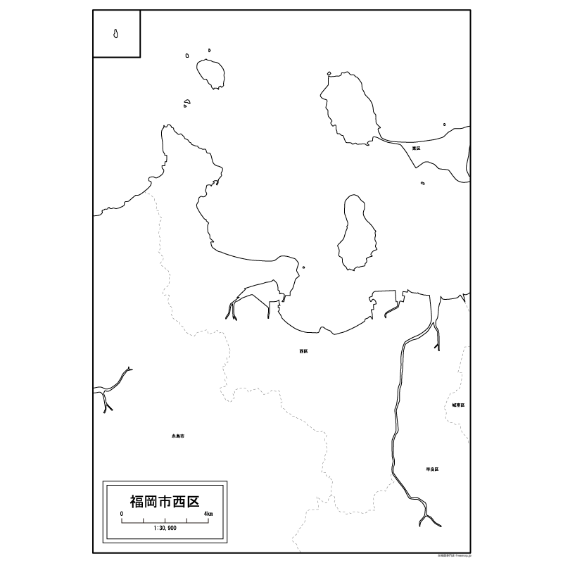 福岡市西区の白地図のサムネイル