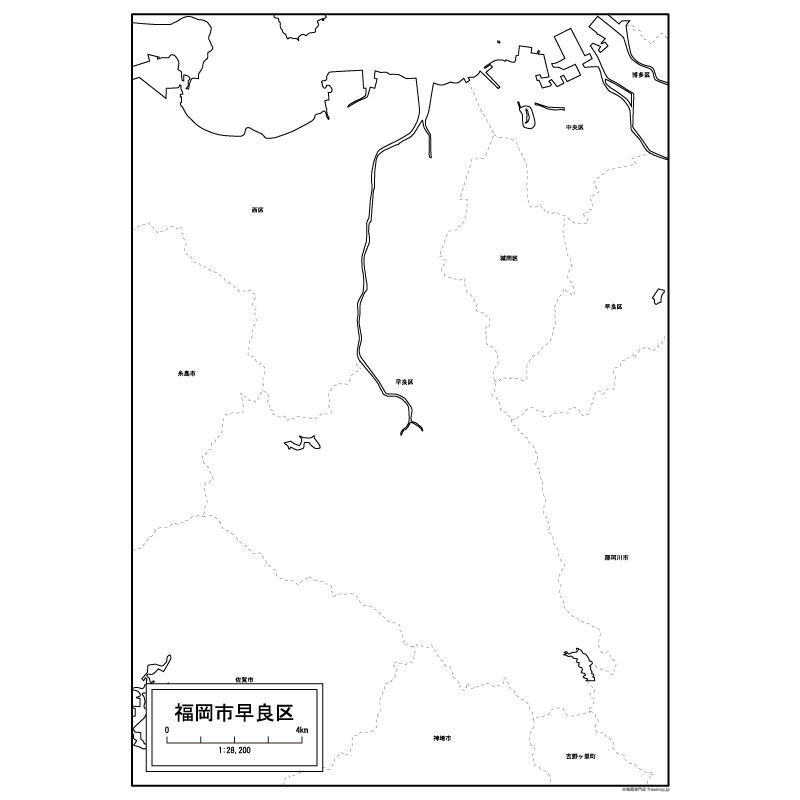 福岡市早良区の白地図のサムネイル