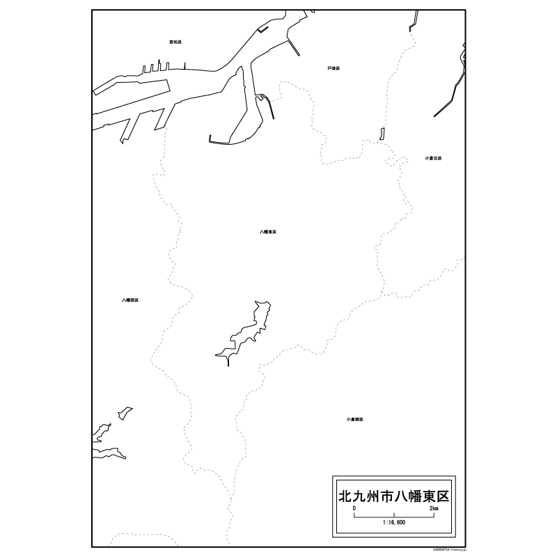 北九州市八幡東区の白地図のサムネイル