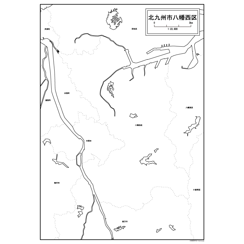 北九州市八幡西区の白地図のサムネイル