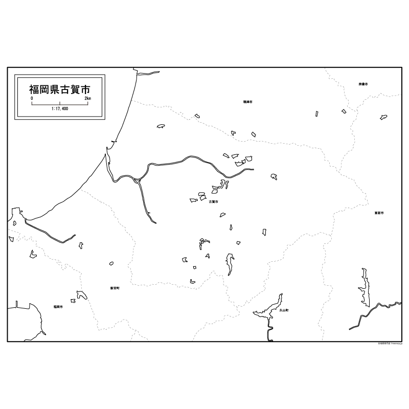 古賀市の白地図のサムネイル