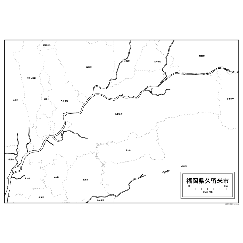 久留米市の白地図のサムネイル