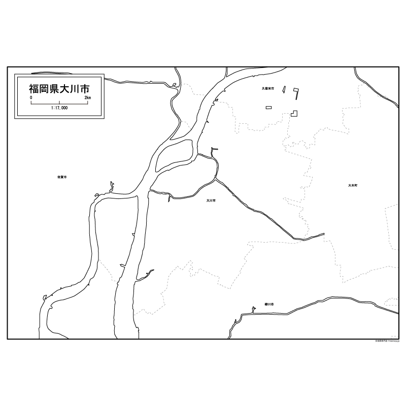 大川市の白地図のサムネイル