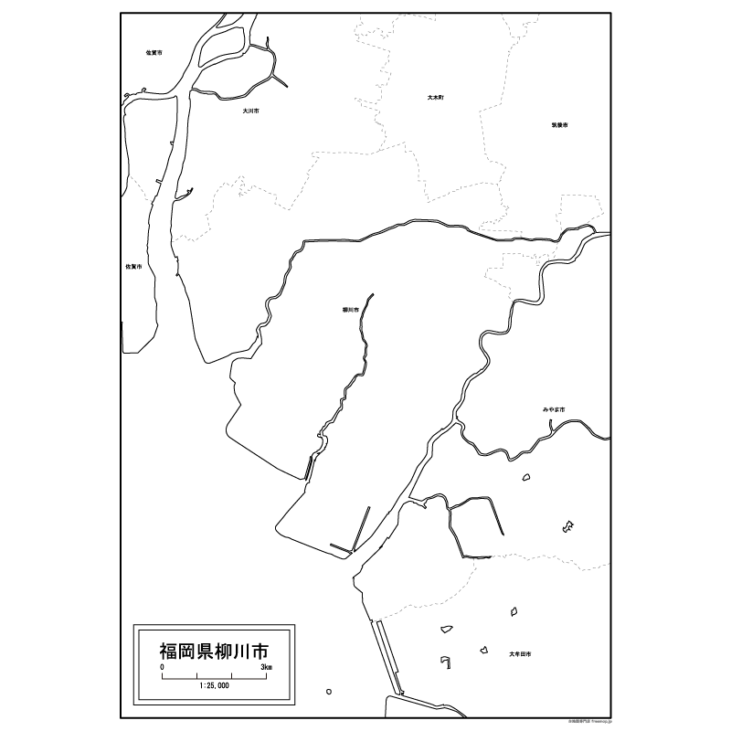 柳川市の白地図のサムネイル