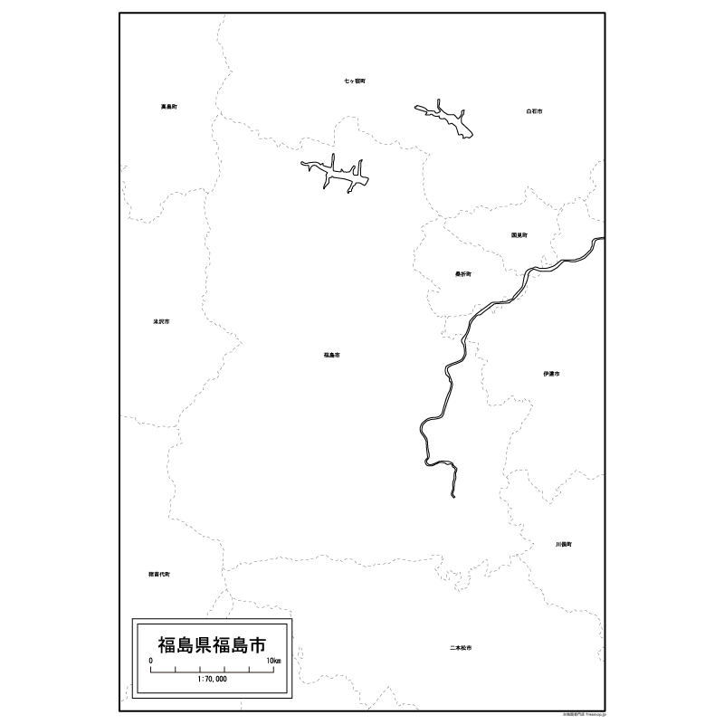 福島市の白地図のサムネイル