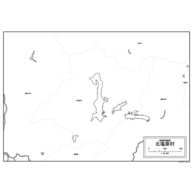 北塩原村の白地図のサムネイル