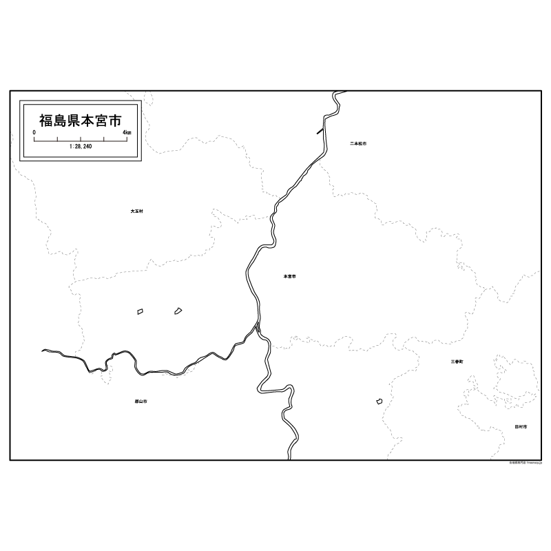 本宮市の白地図のサムネイル