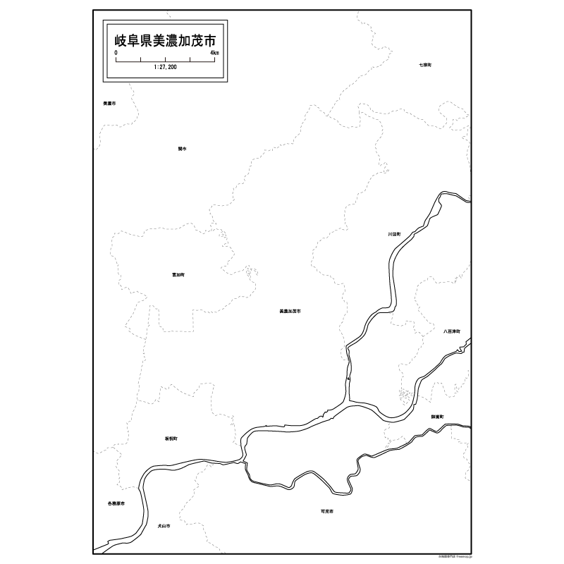 美濃加茂市の白地図のサムネイル