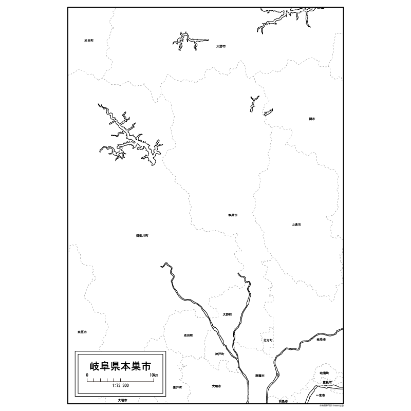 本巣市の白地図のサムネイル