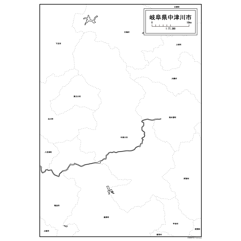 中津川市の白地図のサムネイル