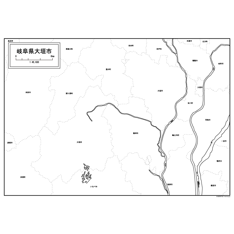 大垣市の白地図のサムネイル