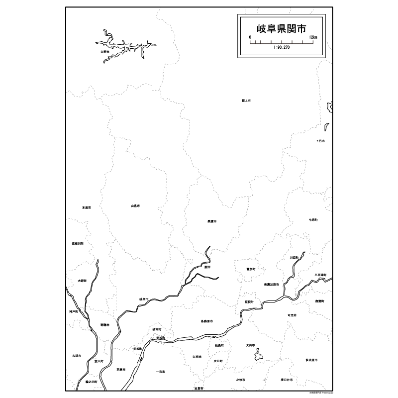 関市の白地図のサムネイル