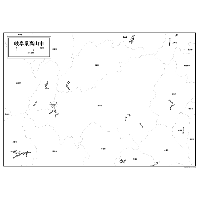 高山市の白地図のサムネイル