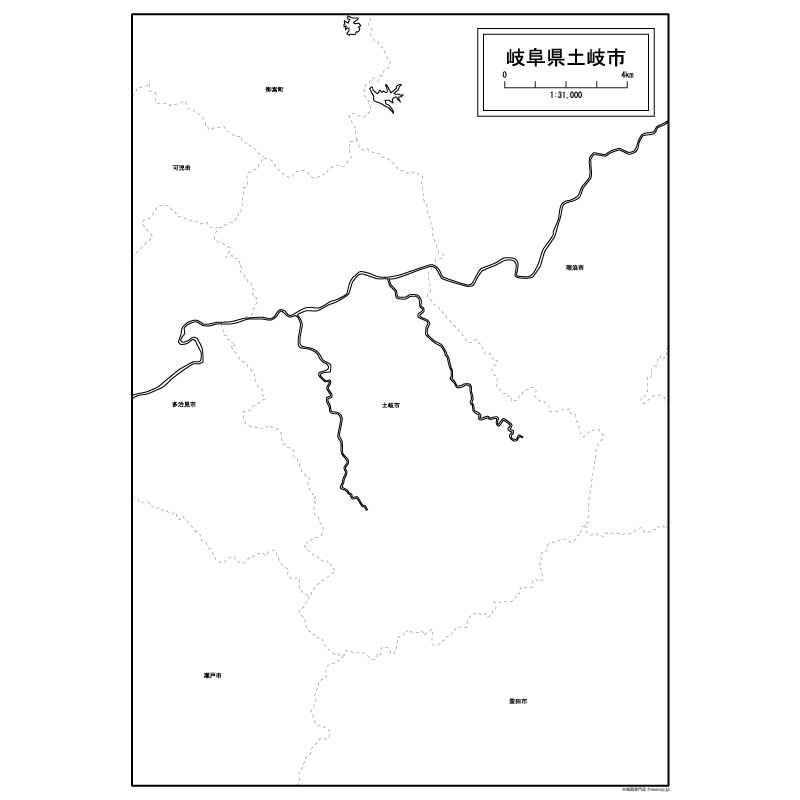 土岐市の白地図のサムネイル