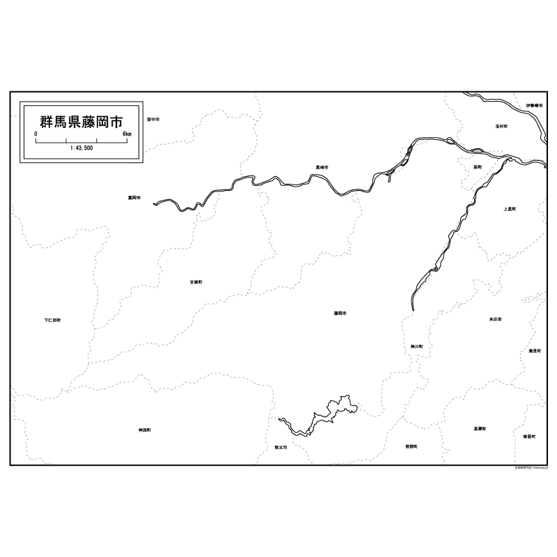 藤岡市の白地図のサムネイル