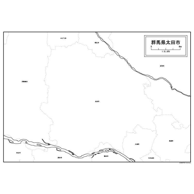 太田市の白地図のサムネイル