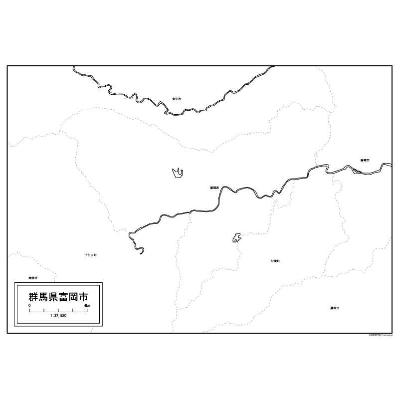 富岡市の白地図のサムネイル