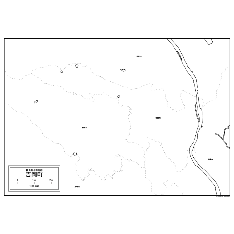 吉岡町の白地図のサムネイル