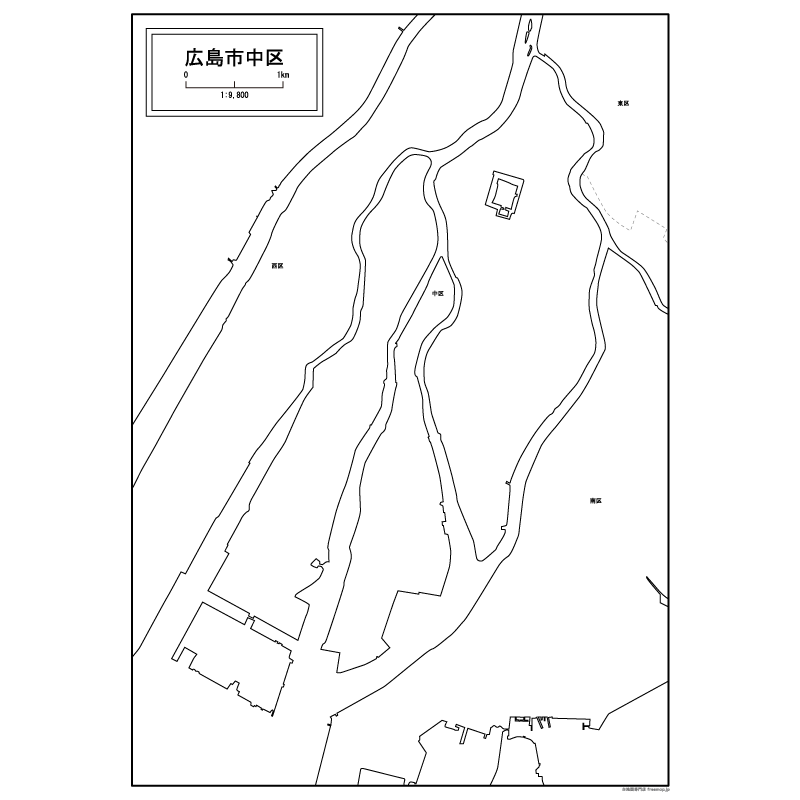 広島市中区の白地図のサムネイル