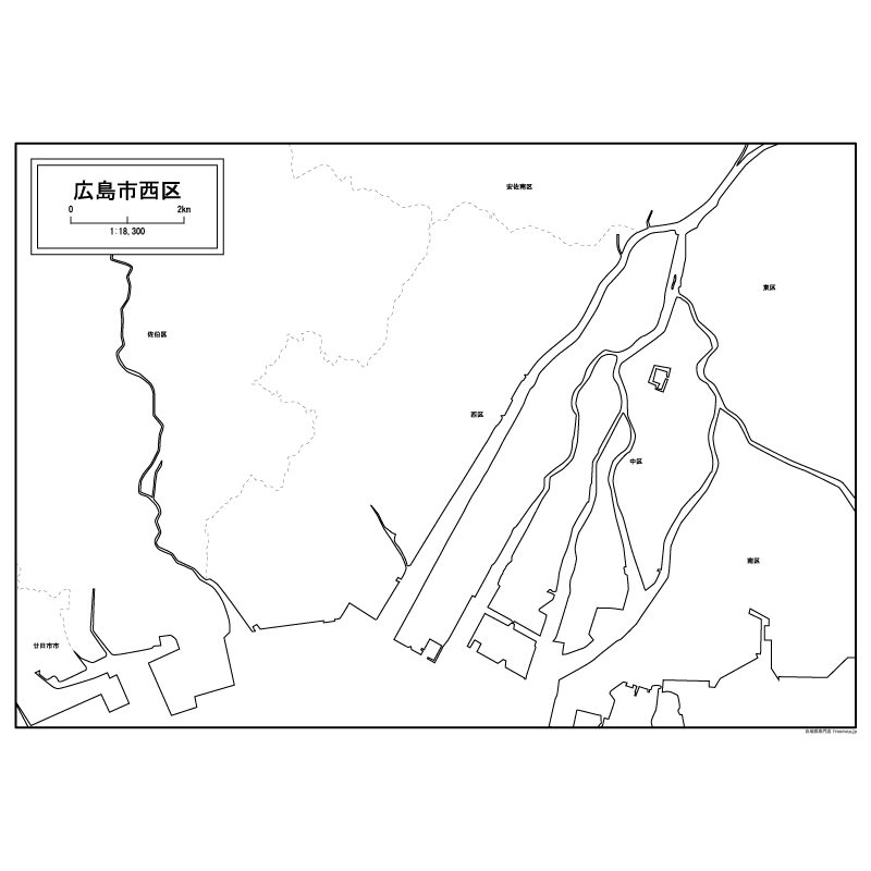 広島市西区の白地図のサムネイル
