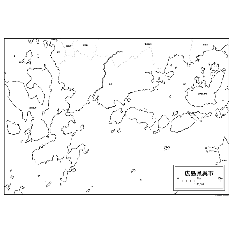 呉市の白地図のサムネイル