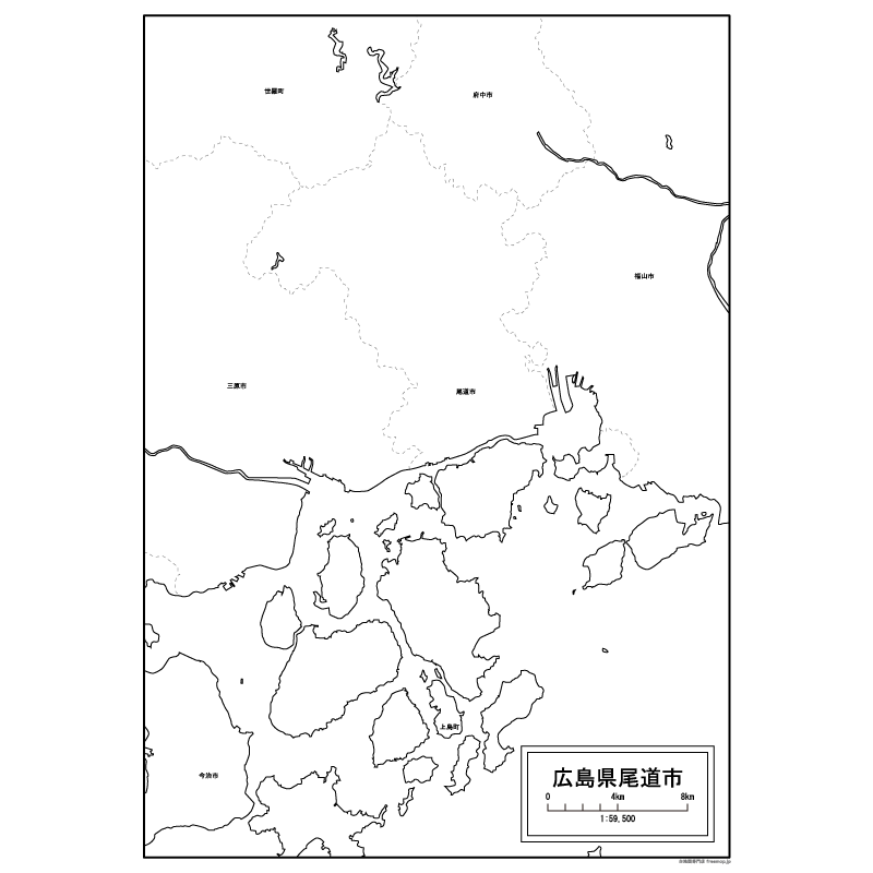 尾道市の白地図のサムネイル